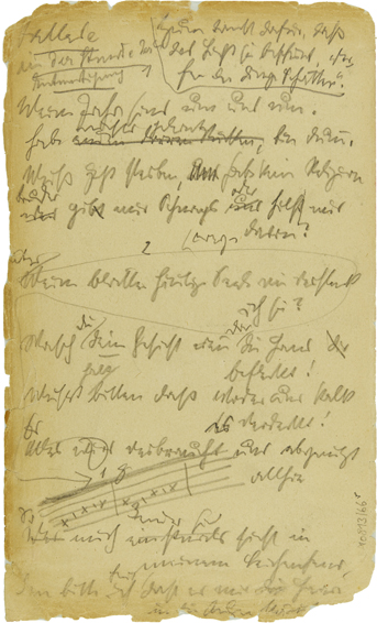 Ballade in der Stunde der Entmutigung (um 1921; NB 4, 66r, in: Brecht: Notizbücher, II, 266; © Suhrkamp Verlag / Akademie der Künste Berlin)